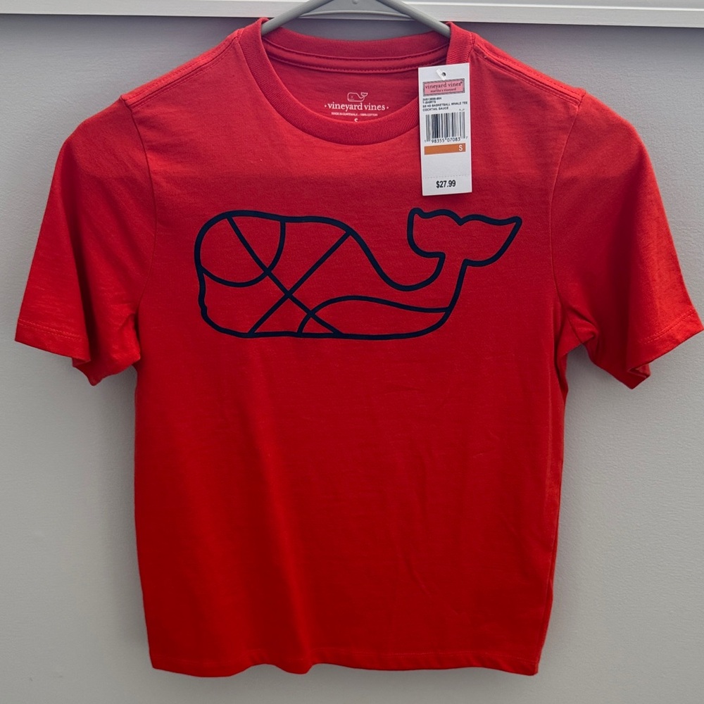 Vineyard Vines Red Tee with Navy Whale